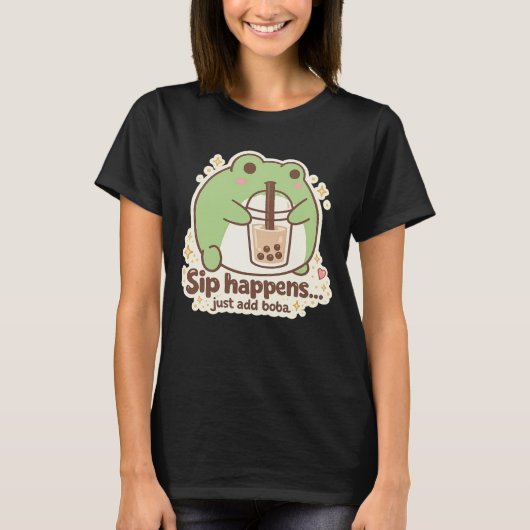 Cute FROG drinking bubble tea, boba tea T-shirt (Voorkant)
