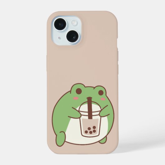 Cute Frog Drinking Bubble Tea | Kawaii Aesthetic i iPhone 15 Case (Achterkant)