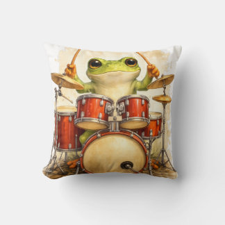 Cute Frog Drummer Throw Pillow – Fun Decor Kussen