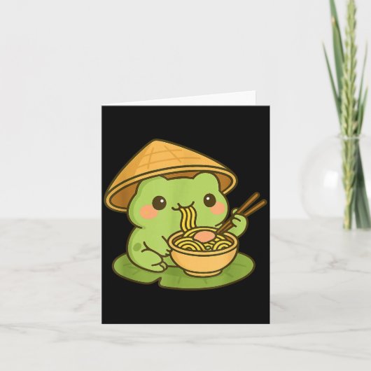 Cute Frog Eating Ramen Anime Japanese Men Women Ki Kaart (Voorkant)