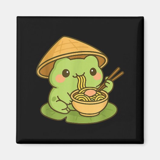 Cute Frog Eating Ramen Anime Japanese Men Women Ki Magneet (Voorkant)