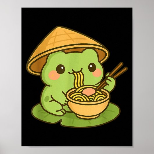 Cute Frog Eating Ramen Anime Japanese Men Women Ki Poster (Voorkant)