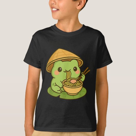 Cute Frog Eating Ramen Anime Japanese Men Women Ki T-shirt (Voorkant)