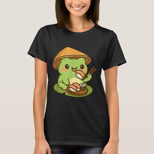 Cute Frog Eating Sushi Anime Japanese Men Women Ki T-shirt (Voorkant)
