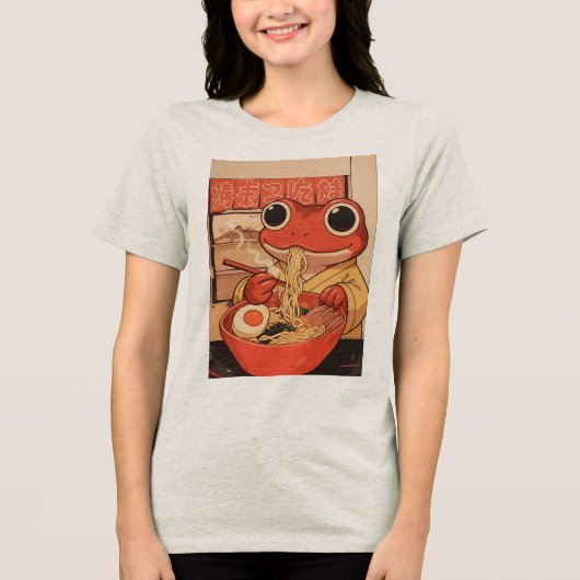 Cute Frog Eet Ramen voor gewoon Omdat” Cadeaus Tri-Blend Shirt (Voorkant)