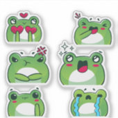 Cute Frog Emoji Reaction Faces Vinyl Sticker Set (Voorkant)