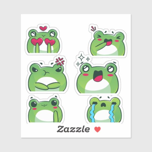 Cute Frog Emoji Reaction Faces Vinyl Sticker Set (Vel)