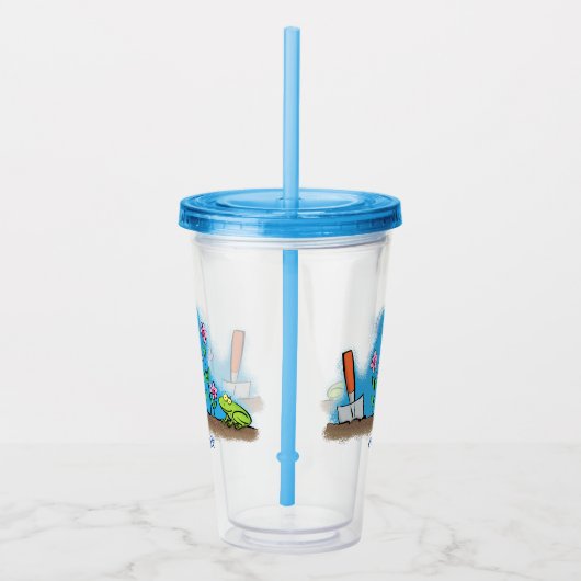 Cute frog en bee in tuinschilfering cartoon acryl drinkbeker (Rechts)