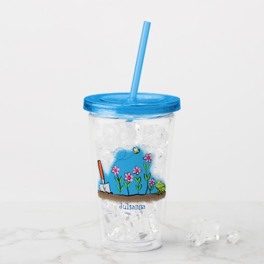 Cute frog en bee in tuinschilfering cartoon acryl drinkbeker (Achterkant ijs)