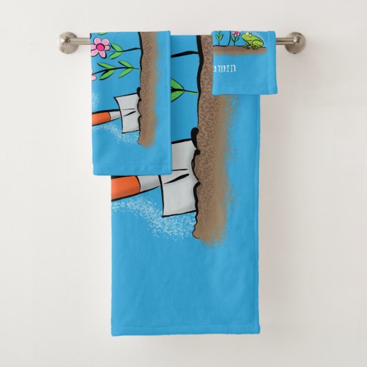Cute frog en bee in tuinschilfering cartoon bad handdoek (Insitu)