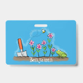 Cute frog en bee in tuinschilfering cartoon badge (Achterkant)