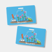 Cute frog en bee in tuinschilfering cartoon badge (Voor- en achterkant)