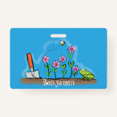 Cute frog en bee in tuinschilfering cartoon badge (Achterkant)