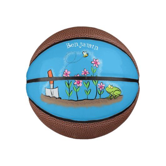 Cute frog en bee in tuinschilfering cartoon basketbal (Voorkant)