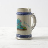 Cute frog en bee in tuinschilfering cartoon bierpul (Voorkant rechts)