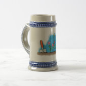 Cute frog en bee in tuinschilfering cartoon bierpul (Voorkant links)