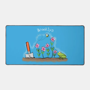 Cute frog en bee in tuinschilfering cartoon bureaumat