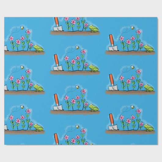 Cute frog en bee in tuinschilfering cartoon cadeaupapier (Vlak)