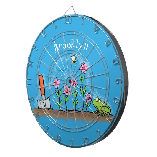 Cute frog en bee in tuinschilfering cartoon dartbord (Voorkant Rechts)
