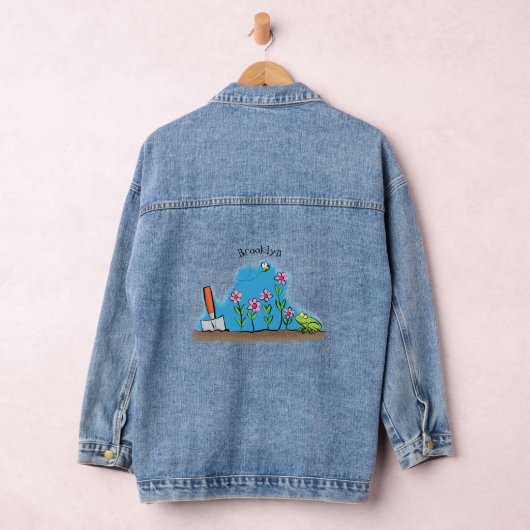 Cute frog en bee in tuinschilfering cartoon denim jacket (Hangar)