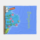 Cute frog en bee in tuinschilfering cartoon fleece deken (Voorkant (Horizontaal))