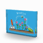 Cute frog en bee in tuinschilfering cartoon fotoblokken (Rechts)