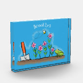 Cute frog en bee in tuinschilfering cartoon fotoblokken (Links)