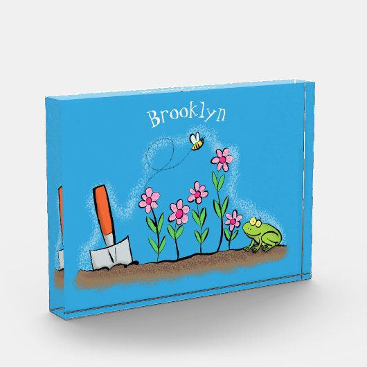 Cute frog en bee in tuinschilfering cartoon fotoblokken (Links)