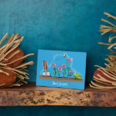 Cute frog en bee in tuinschilfering cartoon fotoplaat (Zijkant)