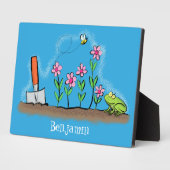 Cute frog en bee in tuinschilfering cartoon fotoplaat (Zijkant)