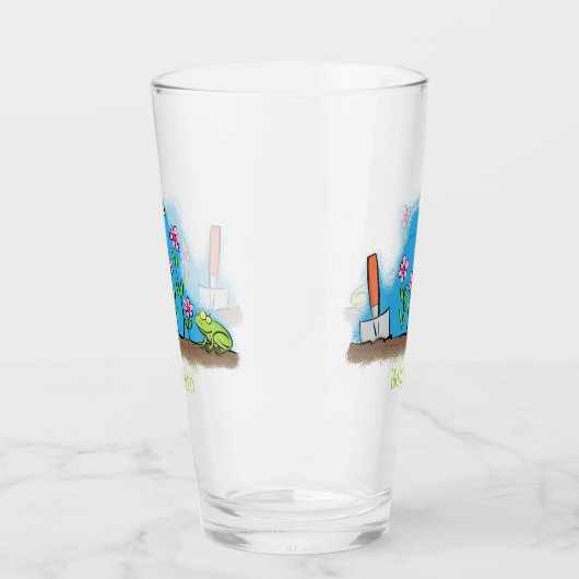 Cute frog en bee in tuinschilfering cartoon glas (Rechts)