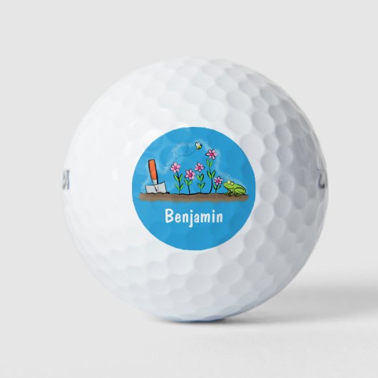 Cute frog en bee in tuinschilfering cartoon golfballen (Voorkant)