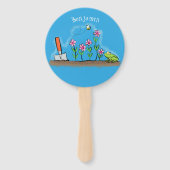 Cute frog en bee in tuinschilfering cartoon handwaaier (Voorkant)