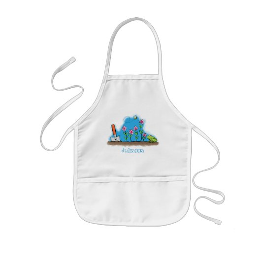 Cute frog en bee in tuinschilfering cartoon kinder schort (Voorkant)