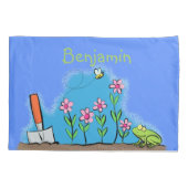 Cute frog en bee in tuinschilfering cartoon kussensloop (Achterkant)