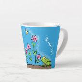 Cute frog en bee in tuinschilfering cartoon latte mok (Rechterhoek)