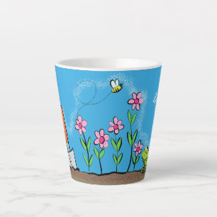 Cute frog en bee in tuinschilfering cartoon latte mok