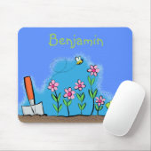 Cute frog en bee in tuinschilfering cartoon muismat (Met muis)