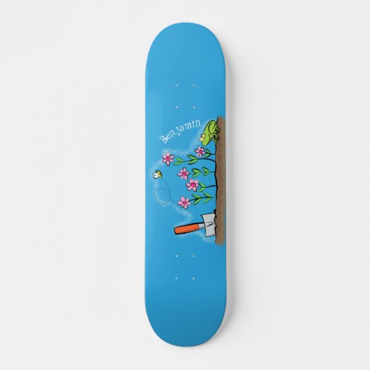 Cute frog en bee in tuinschilfering cartoon persoonlijk skateboard (Voorkant)