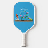 Cute frog en bee in tuinschilfering cartoon pickleball paddle (Achterkant)