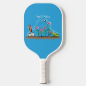 Cute frog en bee in tuinschilfering cartoon pickleball paddle (Voorkant)