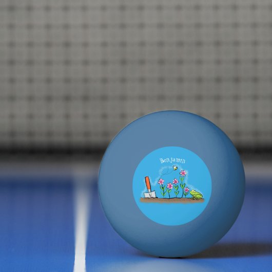 Cute frog en bee in tuinschilfering cartoon pingpongbal (Net)
