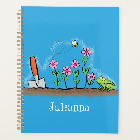 Cute frog en bee in tuinschilfering cartoon planner (Voorkant)