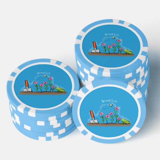 Cute frog en bee in tuinschilfering cartoon poker chips (Opstapeling)