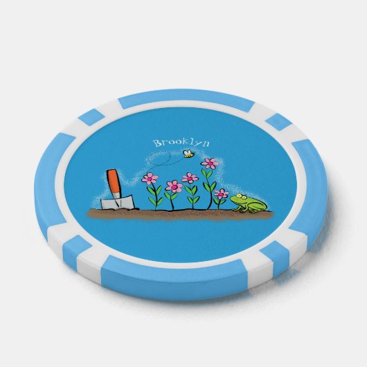 Cute frog en bee in tuinschilfering cartoon poker chips (Enkel)