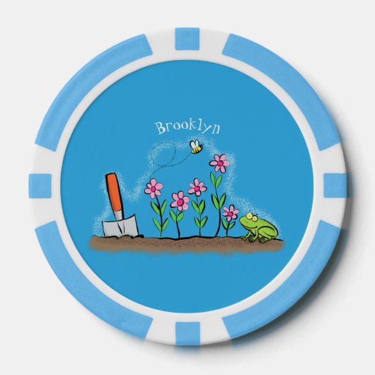 Cute frog en bee in tuinschilfering cartoon poker chips (Voorkant)