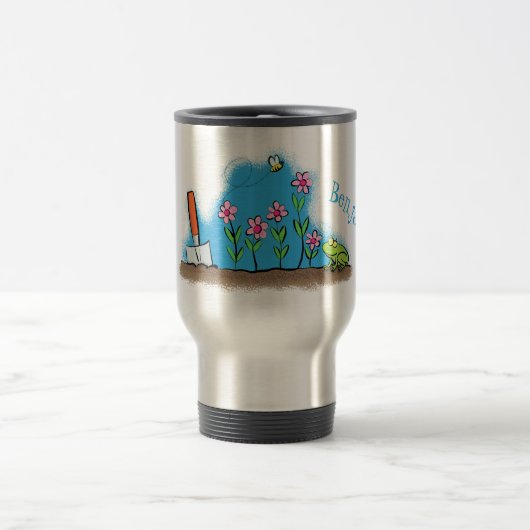 Cute frog en bee in tuinschilfering cartoon reisbeker (Center)