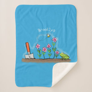 Cute frog en bee in tuinschilfering cartoon sherpa deken