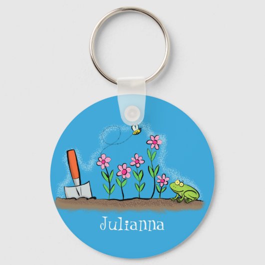 Cute frog en bee in tuinschilfering cartoon sleutelhanger (Voorkant)