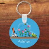 Cute frog en bee in tuinschilfering cartoon sleutelhanger (Voorkant)